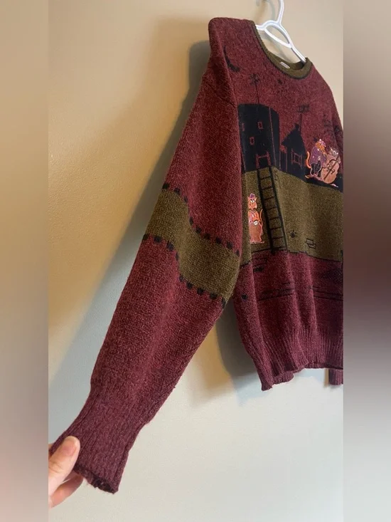 Vintage 80’s North Country by Eaton Novelty Cool Jazz Cat Wool Crewneck Sweater - Picture 4 of 8